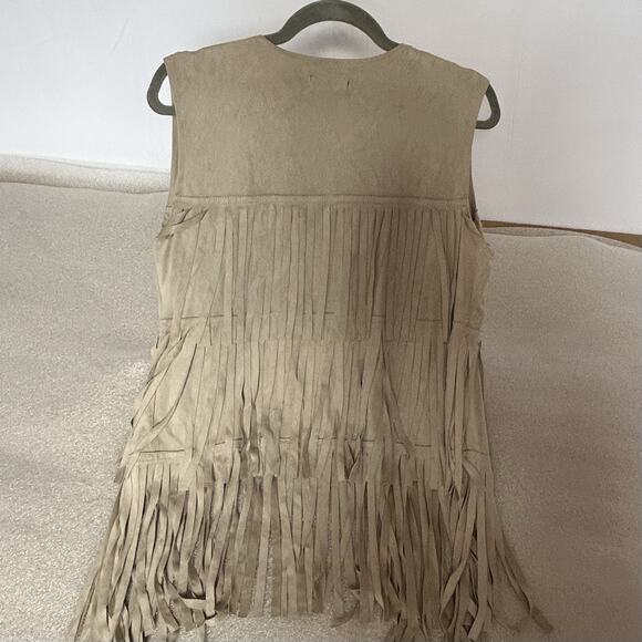 Light Tan SUEDE FRINGE Tassel HIPPIE Boho Western Vest, Size S -Open Vest - Picture 2 of 9